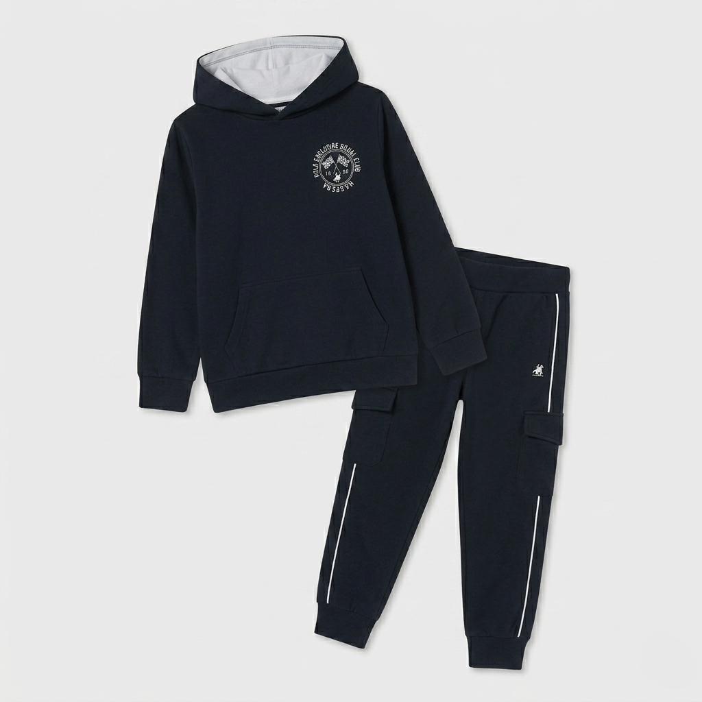 Completo sportivo felpa cappuccio + pantaloni jogger cargo
