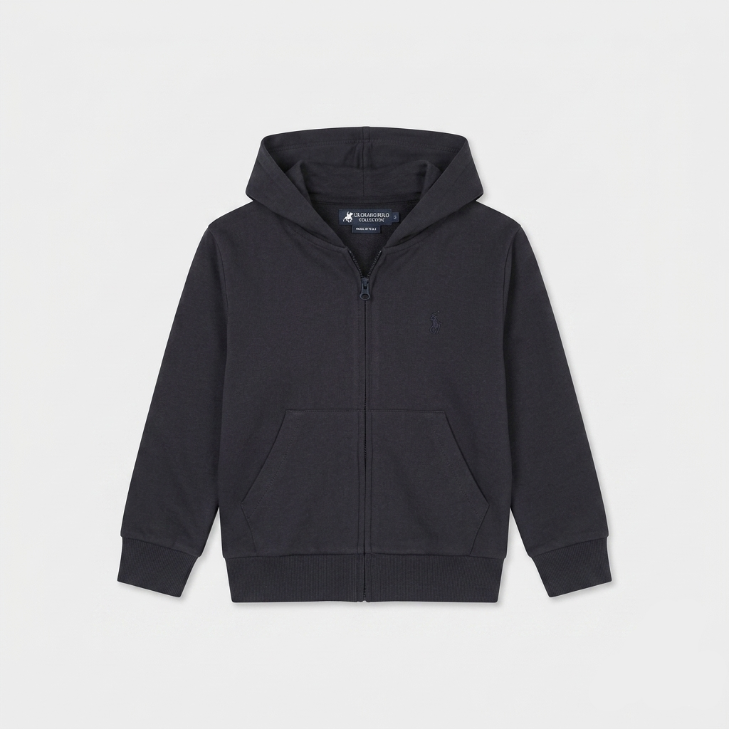 Felpa aperta zip, cappuccio e marsupio